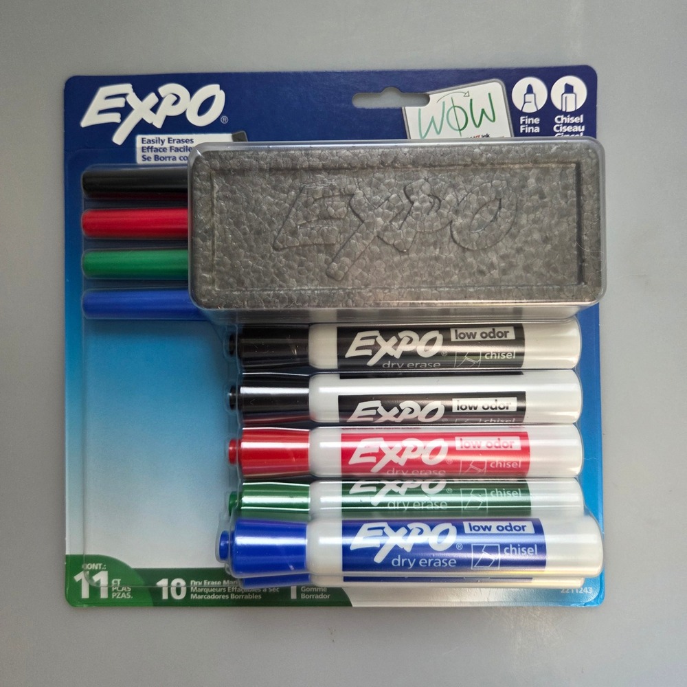 Expo Dry Erase Markers Assorted Colors Chisel & Fine Tip 11pc Set Eraser